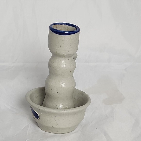 Williamsburg Pottery Cobalt Blue Leaf Salt Glaze Stoneware Candlestick Holder 5" - Picture 2 of 7